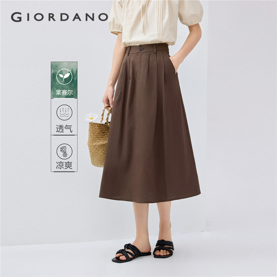 GIORDANO WOMEN Button pleated long skirt 05465091