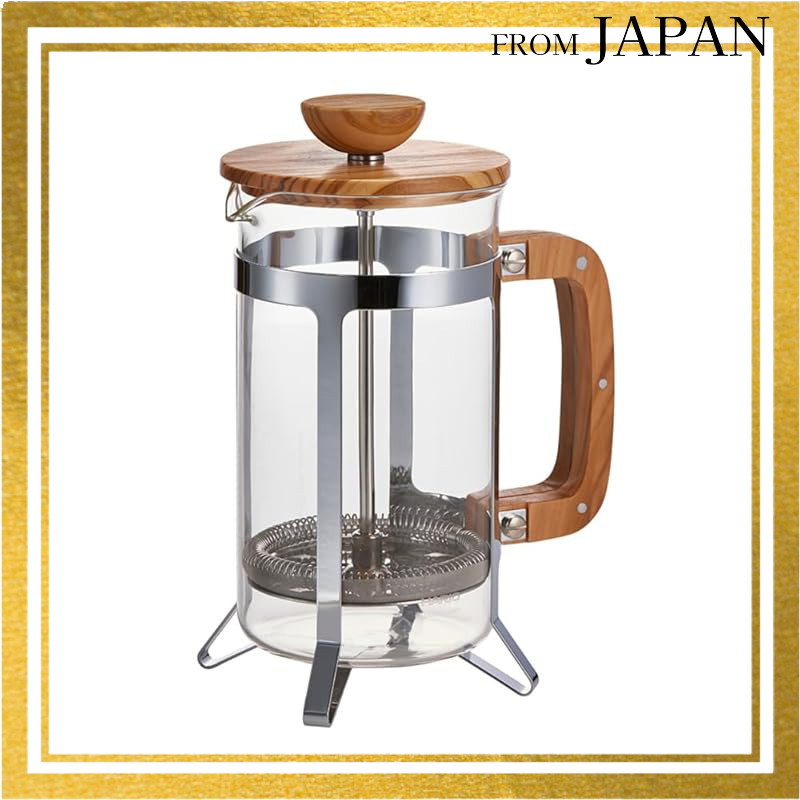HARIO Café Press Wood French Press Coffee Maker, Olive Wood, Heat-Resistant Glass, 4 Cup Capacity, P