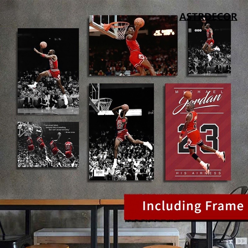 (พร้อมกรอบ) โปสเตอร์ผ้าใบ พิมพ์ลาย Michael Jordan Bulls Flying Dunk สําหรับตกแต่งผนังบ้าน ห้องนอนเด็ก