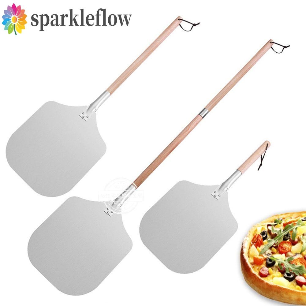 Sparkleflow พายพิซซ่า, อลูมิเนียมอัลลอยด์ขยายด้ามไม้พลั่วพิซซ่า, ทําความสะอาดง่ายที่ถอดออกได้เก็บง่าย Nonstick Pizza Peel Baking โฮมเมด