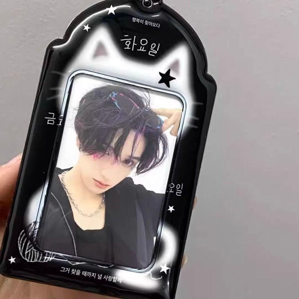 ผู้ถือรูปถ่าย OUTOPEN, การ์ดรูปถ่ายมัลติฟังก์ชั่น 3 นิ้ว, ปลอกการ์ดแมวดําเรียบง่าย