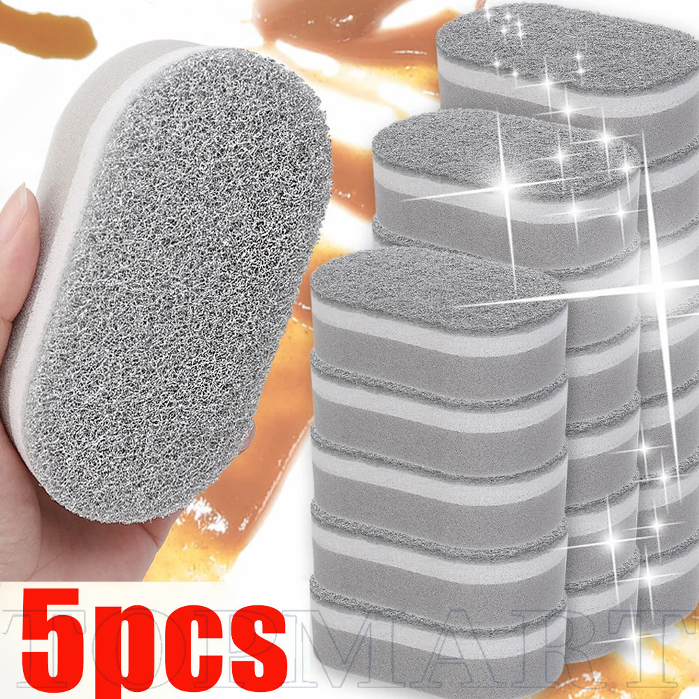 1/3/5 ชิ้น Dual Surface Cleaning (ด้านด้านด้านความสกปรกและอ่อนนุ่ม), วัสดุละลายน้ํามัน, ตัวเลือกหลายแพ็ค, ฟองน้ําใยขัดหนา 3 ชั้น