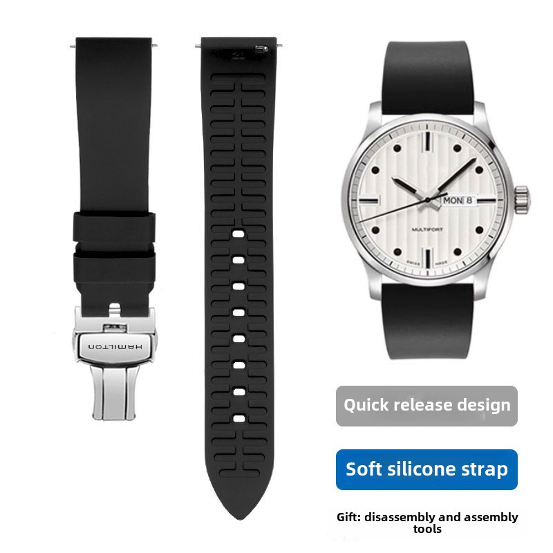 สายนาฬิกาซิลิโคน 18-24 มม. สําหรับ Hamilton Khaki/Navy/Jazz/Field - Quick Release Strap )