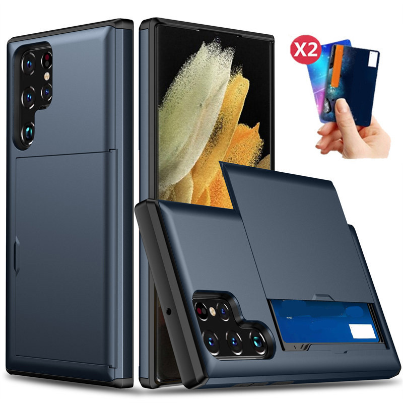 SAMSUNG สําหรับsamsung A55 S23 S24 FE S25 S24 S22 Ultra Plus 5Gเกราะสไลด์ผู้ถือบัตรกันกระแทกช่องใส่การ์ดกรณีปกหลัง
