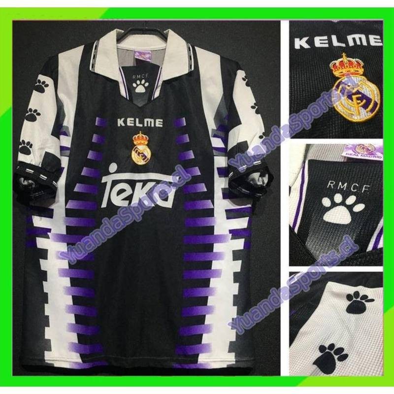 เสื้อกีฬาแขนสั้น ลายทีมชาติฟุตบอล Real Madrid Third Away 1997 1998 ชุดเยือน สไตล์เรโทร สําหรับผู้ชาย ไซซ์ S-XXL