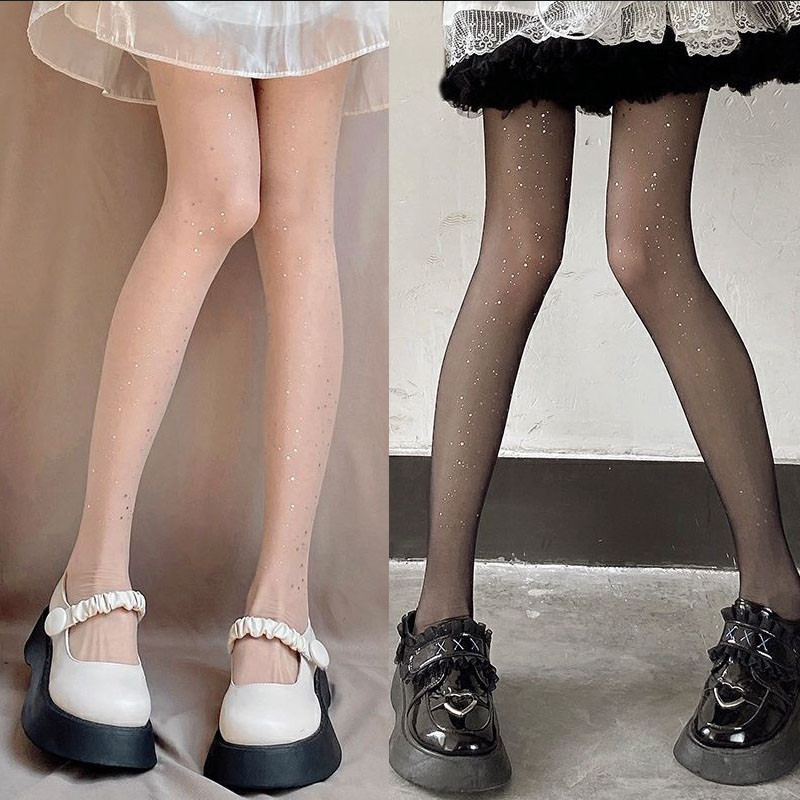 ถุงน่องแฟชั่นสตรี บางเฉียบ แวววาว กันตะขอเกี่ยว การออกแบบเลื่อม ถุงเท้าโลลิต้า JK