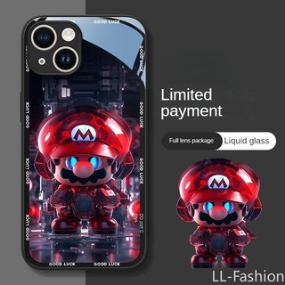 เคสโทรศัพท์ iPhone 14 Pro Max Luminous กระจกนิรภัยกันกระแทก Hard ปลอกการ์ตูน Mario iPhone 15 Pro Max 11 iPhone 15 14 13 12 7P/8P 16E 17 17Air 16Pro 17Pro 17Pro