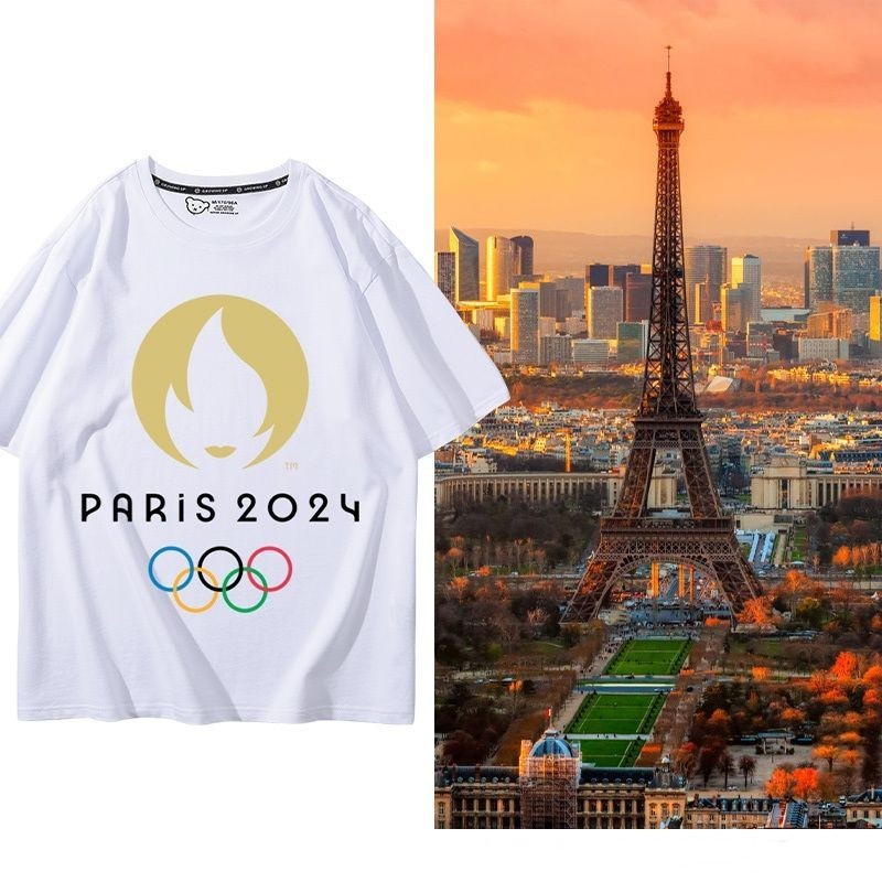 โอลิมปิกปารีส PARIS 2024 เดรสสั้นลายดอกไม้แบบใหม่ที่สามารถปรับแต่งเสื้อเสื้อยืดผ้าฝ้ายแท้สําหรับผู้ชายในช่วงฤดูร้อนได้
