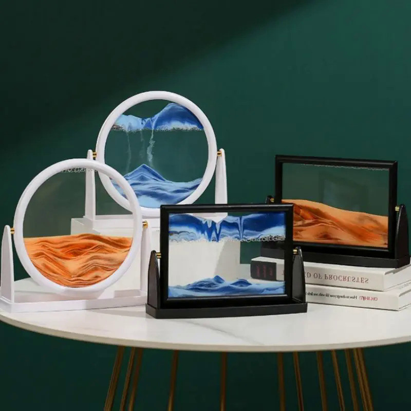 Rotatable Moving Sand Art Painting Round Glass 3D Deep Sea Sandscape Quicksand Hourglass Creative Fl