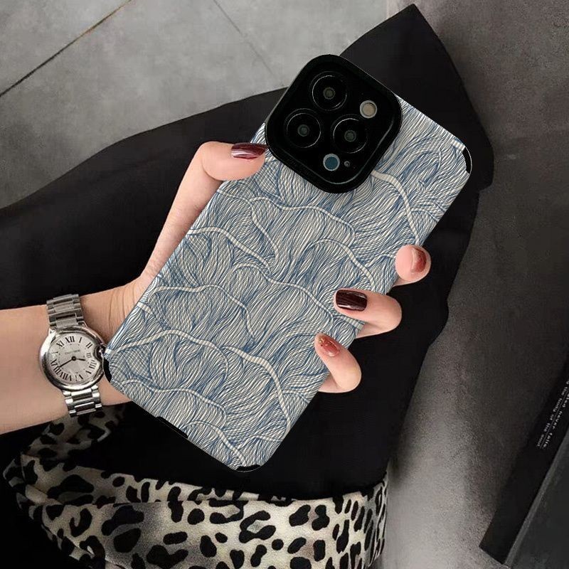 เหมาะสําหรับ Iphone 14PRO/15/16Promax 11Promax/11 12/13/6/7/8plus XR Xsmax เคสโทรศัพท์สายบัวสีน้ําเงินรวมทุกอย่าง lambskin ฤดูใบไม้ร่วง-proof soft Protection cover