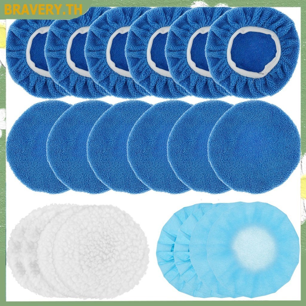 20 ชิ ้ นรถบัฟเฟอร ์ Polisher Pad ไมโครไฟเบอร ์ ขัด Bonnets 5-6 นิ ้ วรถ Orbital Waxing ชุด SHOPCYC1738