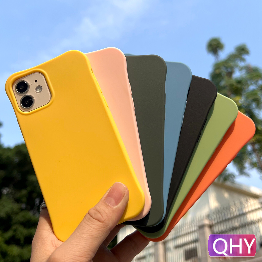 Qhy - เคสโทรศัพท์มือถือ แบบนิ่ม สีพื้น กันกระแทกสี่มุม สําหรับ iphone 6s 7 8 plus SE2 11 12 mini pro
