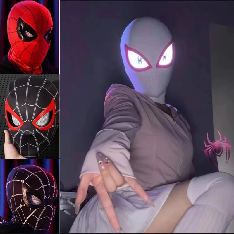 หน้ากากคอสเพลย์ Spiderman อิเล็กทรอนิกส์ มีไฟ Led 1:1 แบบยืดหยุ่น ชาร์จไฟได้ ของเล่นสําหรับเด็ก