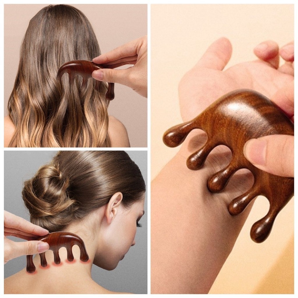 💎 หวีนวด ไม้ หวีไม้จันทร์ กัวซา นวดศรีษะ คอ นวดหน้า บำรุงหนังศีรษะ ขจัดรังแค ผ่อนคลาย 💎 - รูปที่ 5