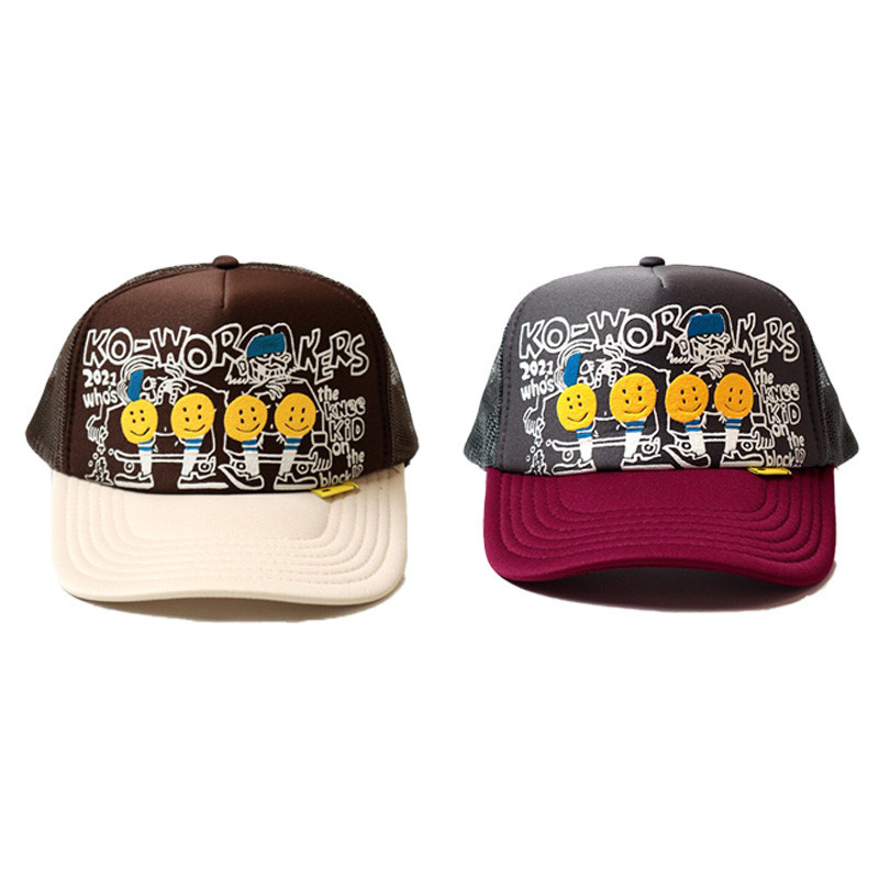 KAPITAL two-tone graffiti printed smiley face patchwork adjustable cap