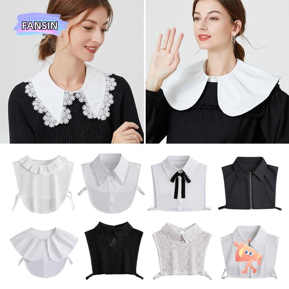 Fansin เสื้อเชิ้ตคอปกปลอม ผ้าฝ้าย สไตล์วินเทจ คลาสสิก ถอดออกได้ สําหรับผู้หญิง