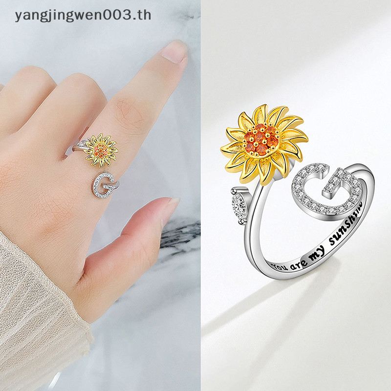 Yangwen แหวน ลายดอกทานตะวัน ตัวอักษร ป้องกันความวิตกกังวล สําหรับผู้หญิง ของขวัญวันเกิด