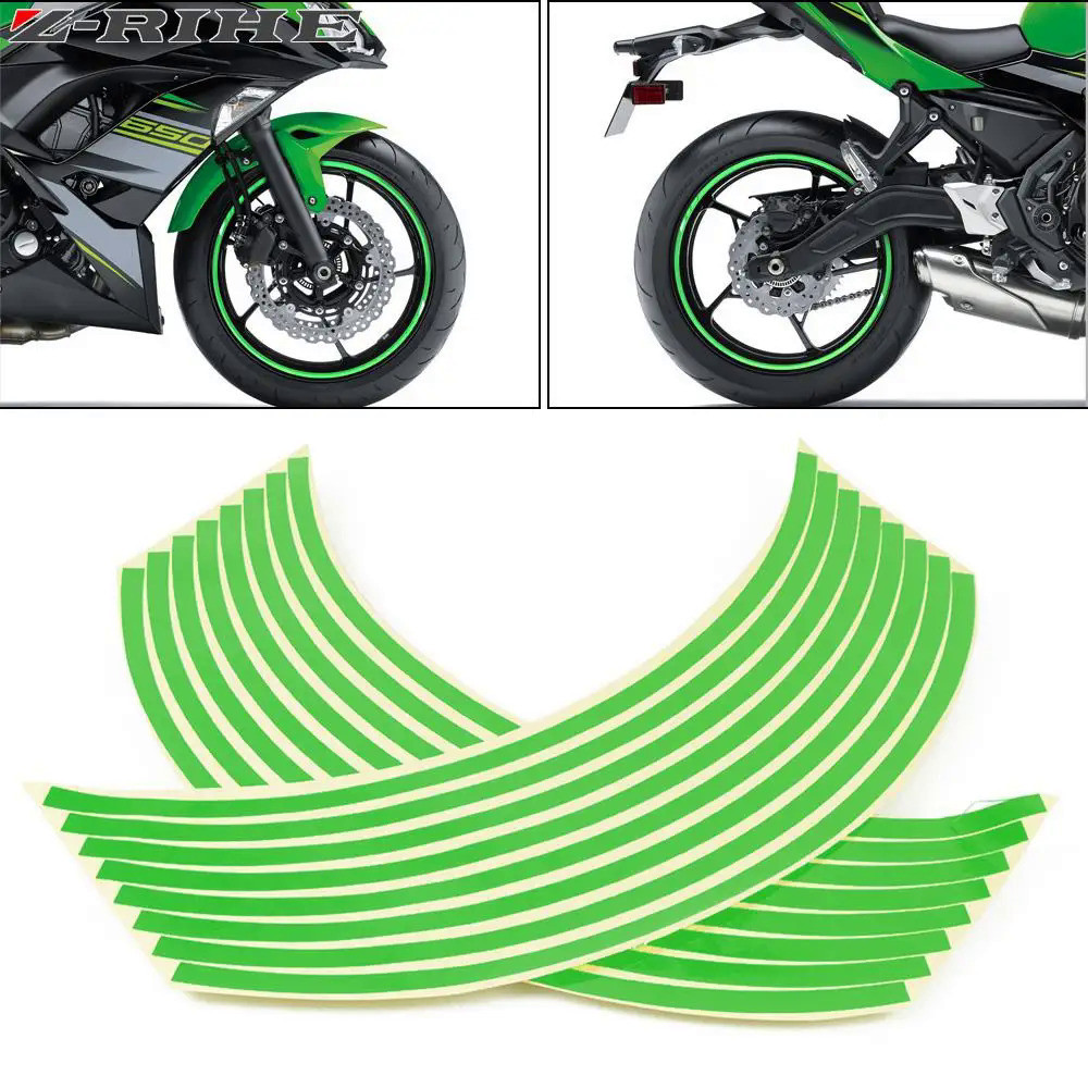 KAWASAKI สติกเกอร์ล้อรถจักรยานยนต์สะท้อนแสงDecalsเทปขอบสําหรับKAWASAKI ZX12R ZX6R ZX636R Z900 Z650 Z