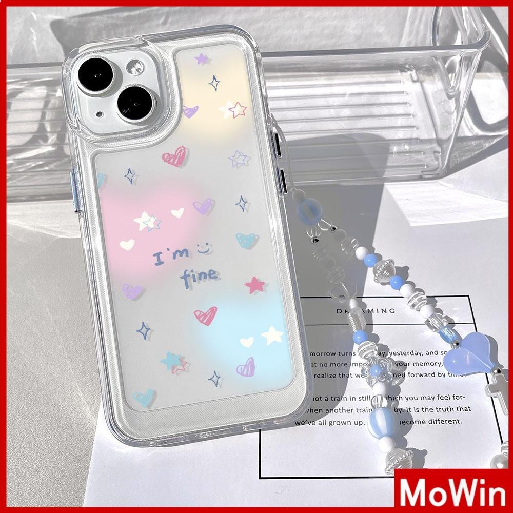 Mowin - สำหรับ iPhone 15 Pro Max เคส ไอโฟน ขนนกสีเงินหรูหราโฮโลแกรมเลเซอร์เคสใส ทีพียูอ่อน พร้อมเชือกเส้นเล็กสร้อยข้อมือ หัวใจสีชมพู เข้ากันได้กับ iPhone 14 13 Pro max 12 Pro Max 11 XR XS 7 8Plus