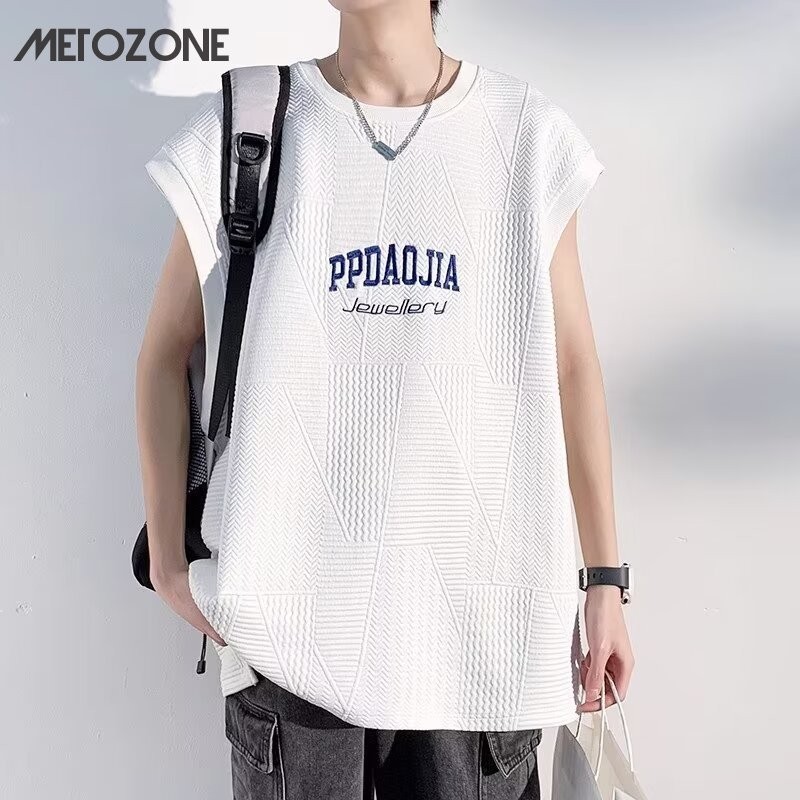 MeTozone เสื้อยืดแขนกุดผู้ชาย ส่วนบาง กว้างขวาง อินเทรนด์ เสื้อกีฬาพิมพ์ลาย