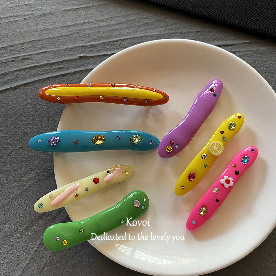 Kovoi/หวานน่ารักall-matchสีcandyเรซิ่นเพชรhairpinน้ํามันหยดjam Hairpinที่ไม่ซ้ํากันClassเครื่องประดับผมผู้หญิง