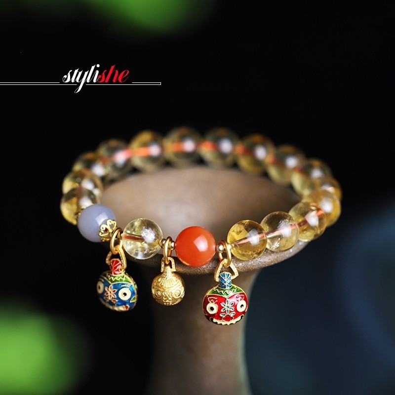 【 โชคดี 】 สร ้ อยข ้ อมือลูกปัดเลียนแบบคริสตัลสีเหลืองลูกปัดเครื ่ องประดับประดิษฐ ์ อุปกรณ ์ เสริมโทปาซแฟชั ่ นจีนจี ้ โชคดี
