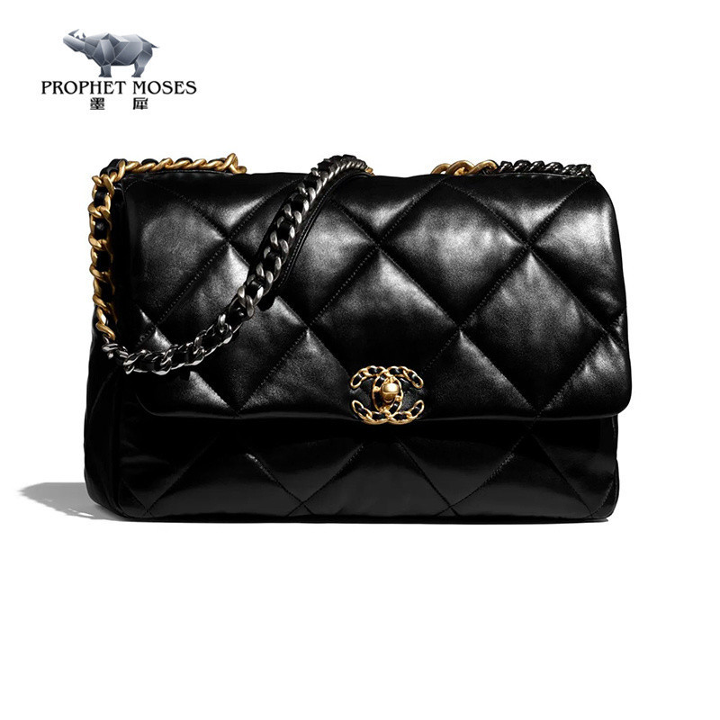 CHANEL/Chanel Womens Bright Lambskin Classic Diamond Plaid Two tone Chain 19 Handbag Shoulder Bag Upright and Elegant
