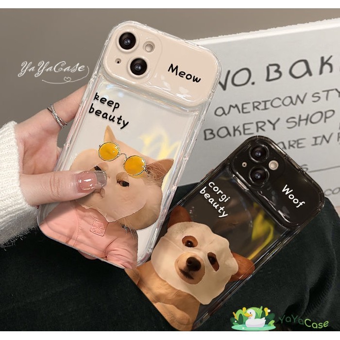 สำหรับ iPhone11 13 For เคสไอโฟน15 14 12 Pro Max X XR XS MAX 7 8 14 15 Plus น่ารักตลก ลูกแมวและสุนัขรุ่น กระจกแต่งหน้าเคส