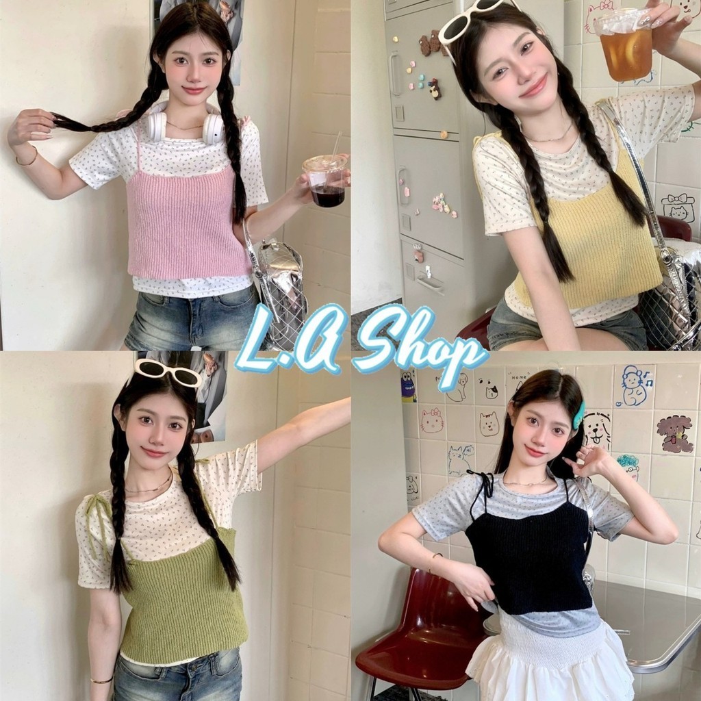 L.A Shop พร้อมส่ง เสื้อแขนสั้น / สายเดี่ยว ขายแยกกัน สีสันสดใส จับคู่ตามใจ "76112/76113"