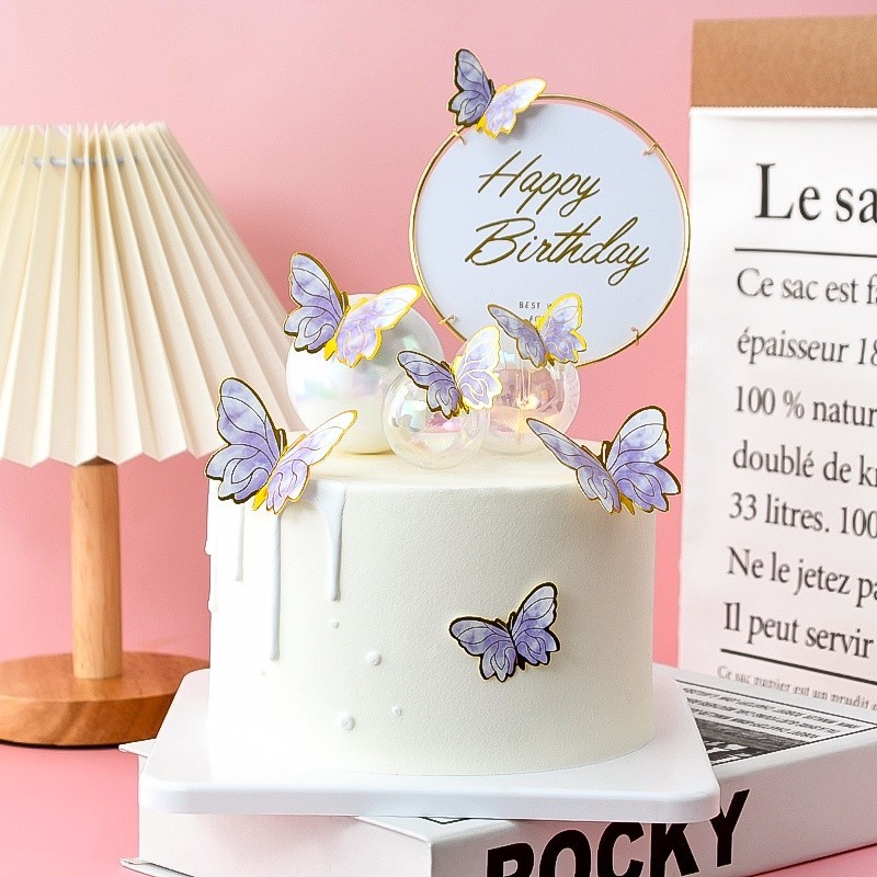 [พร้อมสําหรับการจัดส่ง] 11ชิ้น/เซ็ตสีชมพูผีเสื้อสีม่วงตกแต่งเค้ก ท็อปเปอร์ วันเกิดวันวาเลนไทน์และวันแม่ตกแต่งเค้ก - รูปที่ 2