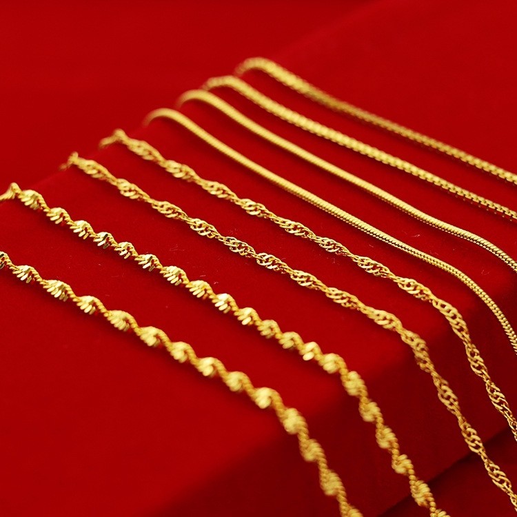 18k Gold Plated สุภาพสตรีสร ้ อยคอ Water Wave Chain งูกระดูกโซ ่ ทองเหลืองชุบทองบางกล ่ องขายส ่ ง