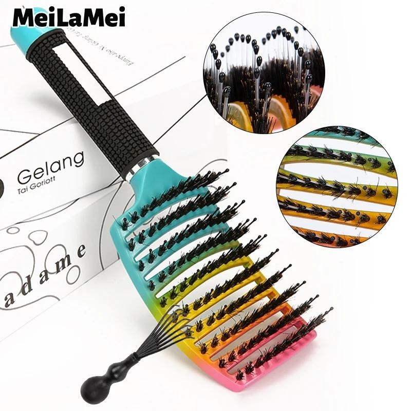 2 ชิ ้ น/ชุดแปรงผมและแปรงทําความสะอาดชุดแปรงขนและไนลอน Detangle Curved Vented Hair Brush,นวดหนังศีรษะหวีผมเครื ่ องมือจัดแต ่ งทรงผม