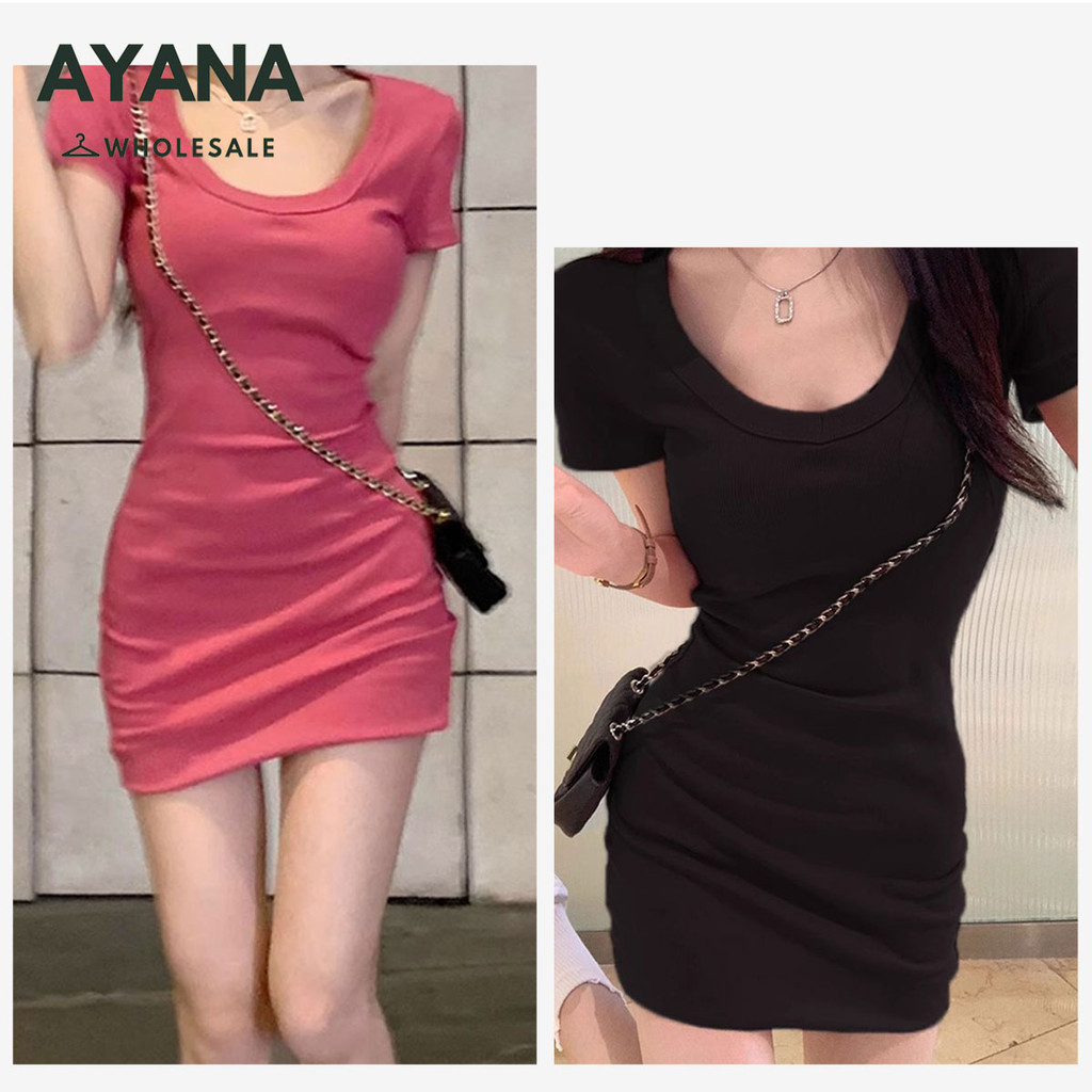 เดรสสั้นรัดรูปสไตล์หวาน คอกลม ทรงรัดรูป สไตล์เซ็กซี่