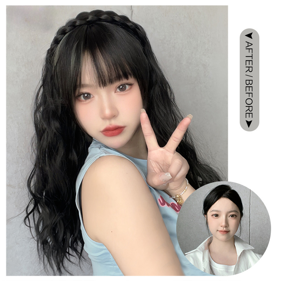 ผู ้ หญิงสําหรับต ่ อวิกผมแป ้ งทอด Twists braid วิกผม Fishbone ถักเปียที ่ คาดผมครึ ่ งหัวสไตล ์ ผมบางและหยิก - รูปที่ 3