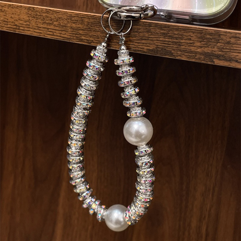 หรูหรา Pearl Rhinestones เชือกสําหรับโทรศัพท ์ เชือกเส ้ นเล ็ ก Charm สายรัดข ้ อมือลูกปัดแขวนสร ้ อยข ้ อมือพวงกุญแจ Universal