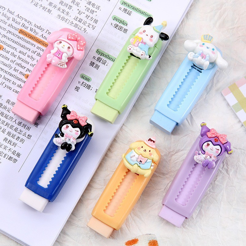การ์ตูน Sanrio Pull-and-Push Eraser น่ารัก Kuromi My Melody No Trace Eraser Multi-functional Art Office เครื่องเขียน
