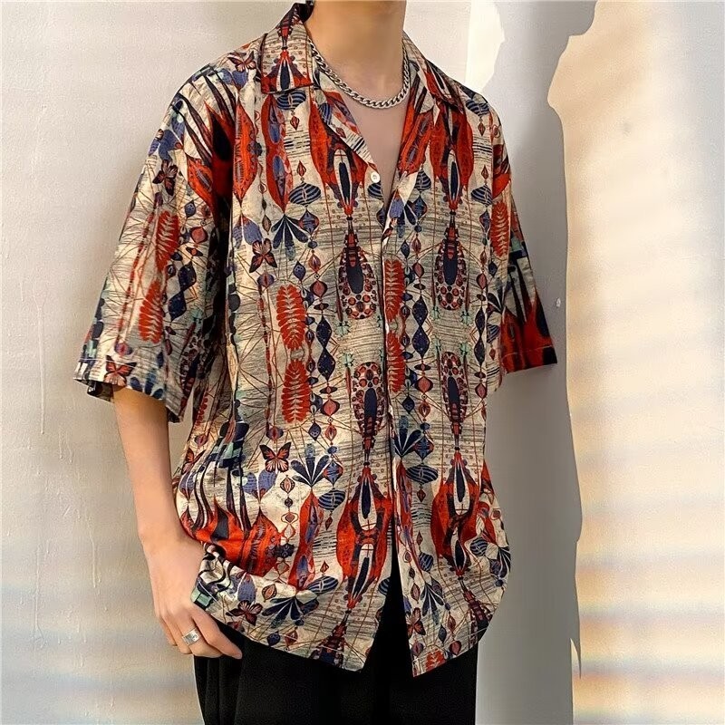 เสื้อฮาวาย hawaii แขนสั้น พิมพ์ลาย สำหรับผู้ชาย เสื้อเชิ้ตฮาวาย ฮาวายสไตล์เกาหลี ผ้าใส่สบาย สินค้าพร้อมส่ง รุ่น 1316