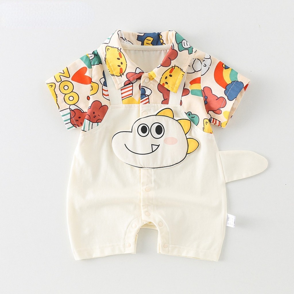 ฤดูร้อนใหม่เสื้อผ้าเด็กบางบอดี้สูทแขนสั้น 0-24 เดือนนุ่มและระบายอากาศสุดน่ารักการ์ตูนไดโนเสาร์ ชุดรอมเปอร์ สไตล์เกาหลี - รูปที่ 3
