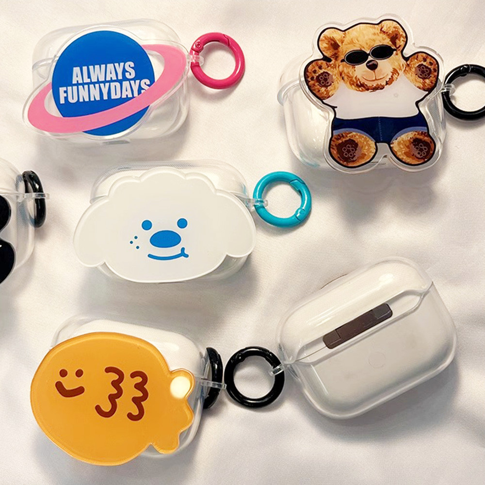 Ins แฟชั่นการ์ตูนหูฟังพร้อมพวงกุญแจสีสําหรับ Airpods 1 2 3 Airpod Pro 2 Smile Face Bear หูฟังไร้สายบลูทูธ Hard Anti-drop ชุดหูฟังฝาครอบป้องกัน