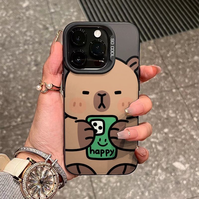 [G-Plus Studio] เคสโทรศัพท์ Happy Capybara iPhone15/14/13 เคสป้องกันโทรศัพท์ 15Promax Frosted 11/12 