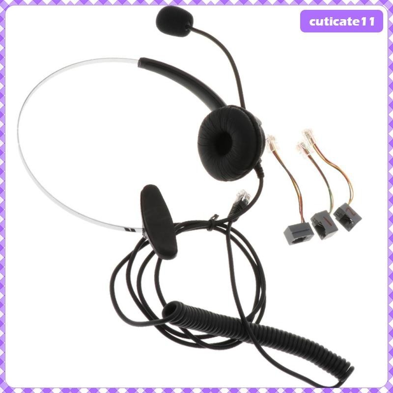 [ Cutcate1 ] ชุดหูฟัง Monaural, Hands- Call Center หูฟังสําหรับโทรศัพท ์ ตั ้ งโต ๊ ะพร ้ อมไมโครโฟนตัดเสียงรบกวน - สีดํา