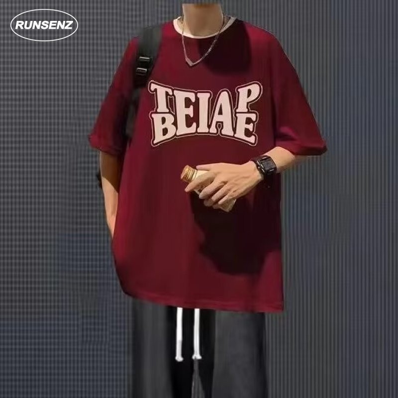 M-8xl สไตล ์ เกาหลีแขนสั ้ นเสื ้ อยืดผู ้ ชายขนาดบวกรอบคอสบายๆหลวมขนาดใหญ ่ Tee