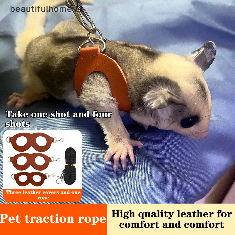 {HG ใหม่} 4 ชิ้นสัตว์เลี้ยงขนาดเล็กสายรัดหน้าอกหนูแฮมสเตอร์กระรอก Leash Anti Bite Traction เชือก Sugar Glider Windproof พิเศษ Anti Lost เชือก ~