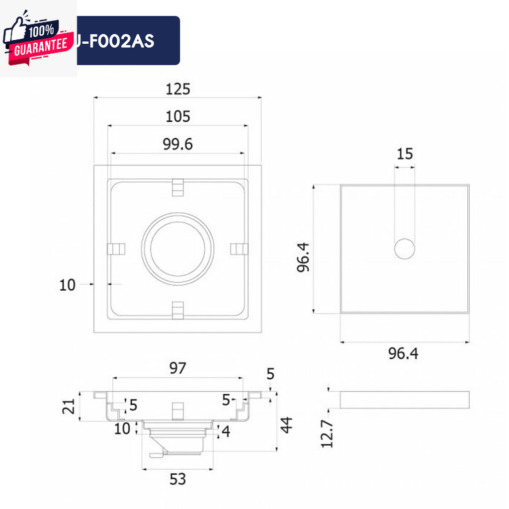 VRH ตะแกรงกันกลิ่น รุ่น FUVHU-F002AS ตกแต่งด้วยกระเื้อง สำหรัท่อ PVC ขนาด 2-3 นิ้ว หน้าแปลน 4.8 นิ้ว