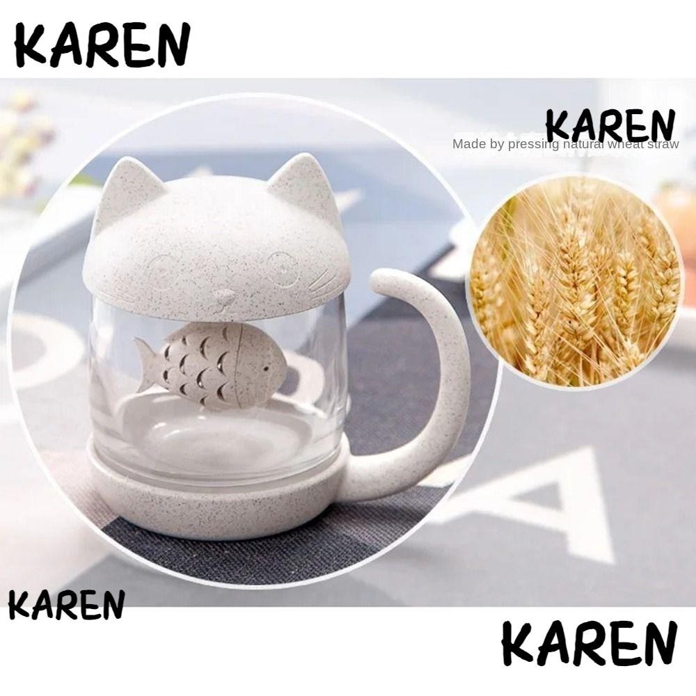 ถ้วยน้ํากรอง KAREN ถ้วยชงชาแบบถอดได้ 250 มล. จัดแต่งทรงผมแมวแบบพกพาพร้อมที่กรองชาวัสดุไฟเบอร์เม็ดถ้วยแก้ว
