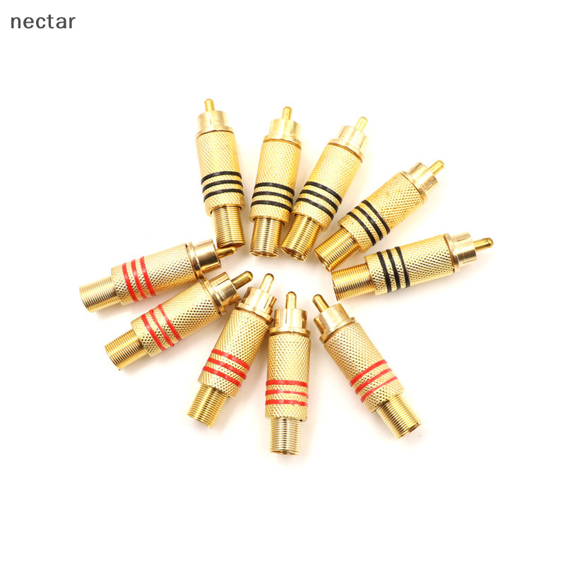 Tar 10 ชิ้น RCA Connector ชายแจ็คปลั๊กเสียง Vedio เชื่อมทองสีแดงสีดํา N