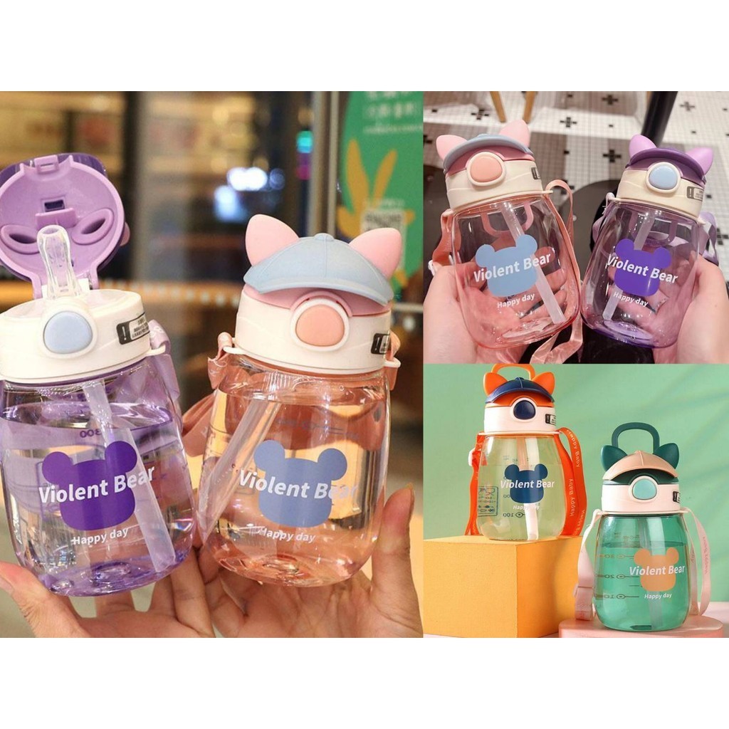 (สินค้าใหม่!) กระบอกน้ำเด็กไปโรงเรียน  สไตล์สดใส น่ารัก ขนาดพกพาสะดวก แบบหลอดดูด หลอดเด้ง ขนาด 550ML มีสายคล้อง🎈