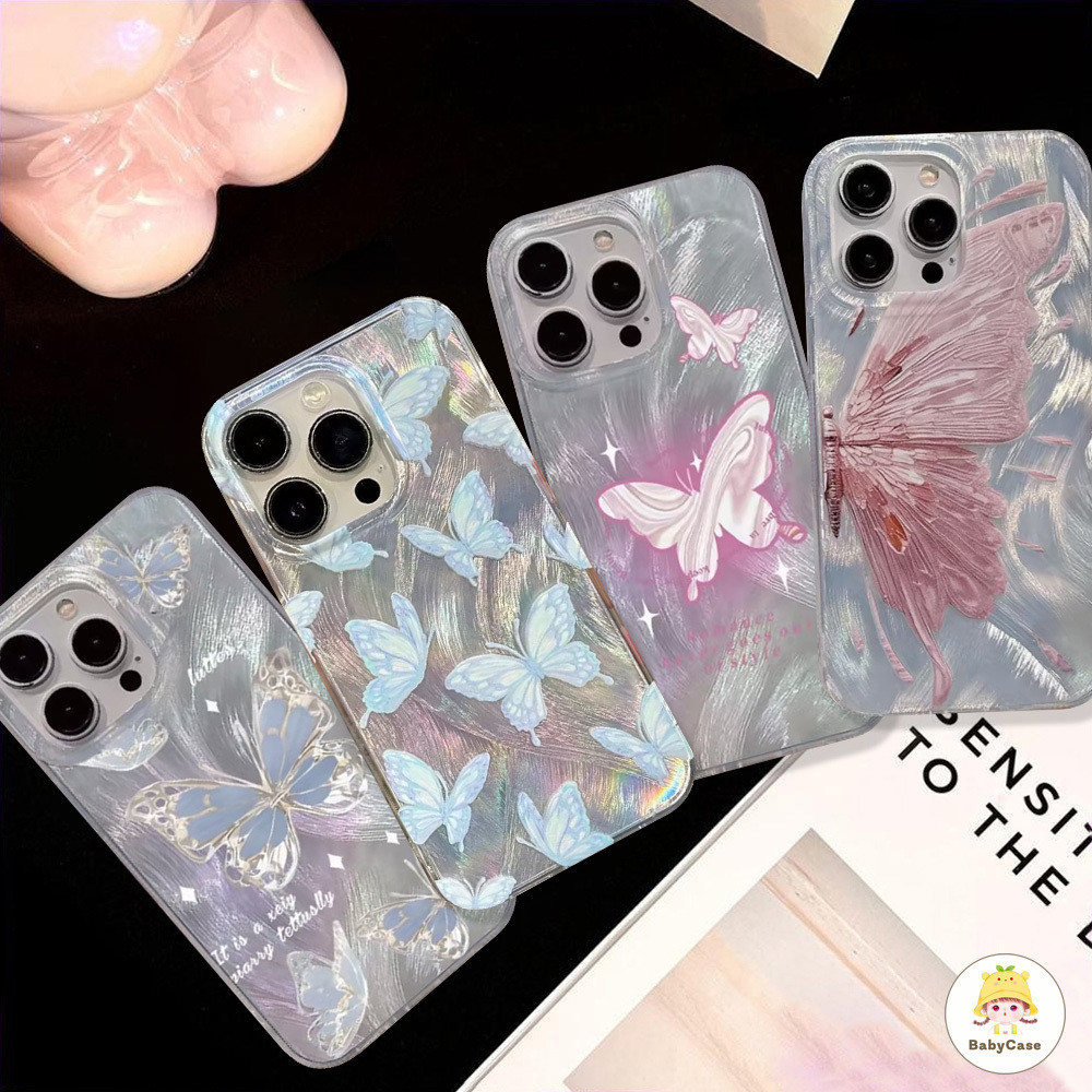 เคสโทรศัพท์ใสเลเซอร์โฮโลแกรมแฟนตาซีผีเสื้อหรูหราสำหรับ iPhone 15 11 12 13 14 Pro Max 7plus XR 7 8 Plus X XS Max