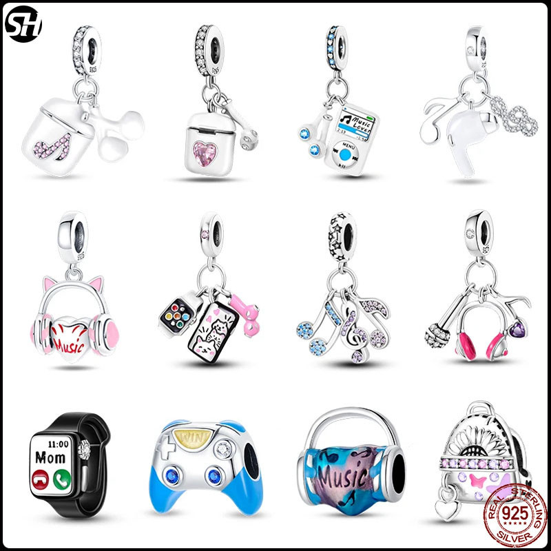 100% S925 เงินสเตอร์ลิงแฟชั่นหูฟัง charms ลูกปัด Fit  charms ลูกปัดสร้อยข้อมือเดิมสร้อยคอ Fine DIY เครื่องประดับของขวัญ