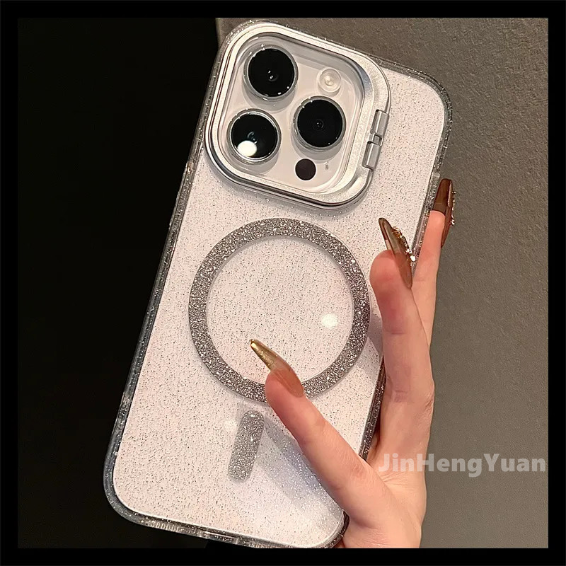 Starry Sky Sparkling Powder Magnetic Absorption Casing สําหรับ Iphone 16 15 14 13 12 11 Pro Max เลนส์กรอบฝาหลัง